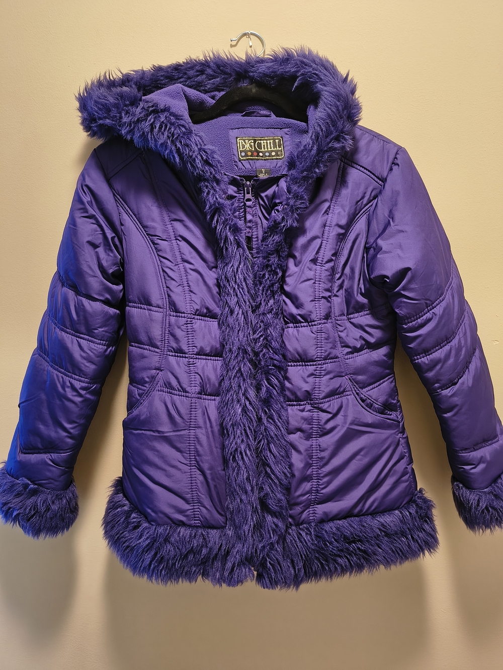 Big Chill Purple Quilted Puffer Jacket with Faux-Fur Trim